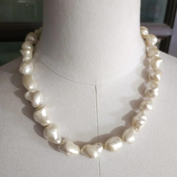 Sterling Silver .925 Stimulated Baroque Pearl Choker Necklace Vintage - Picture 2 of 7